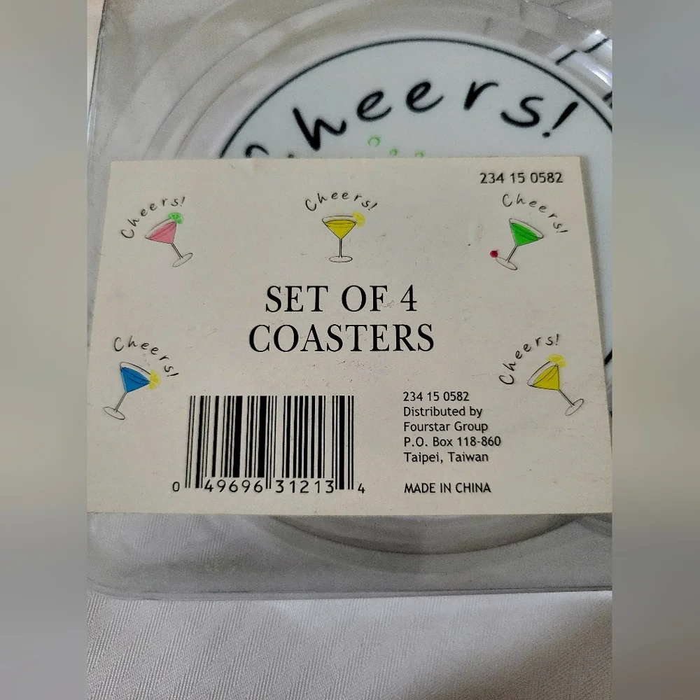 Set of 4 Coasters and 12 Matching Cocktail Napkins CHEERS!